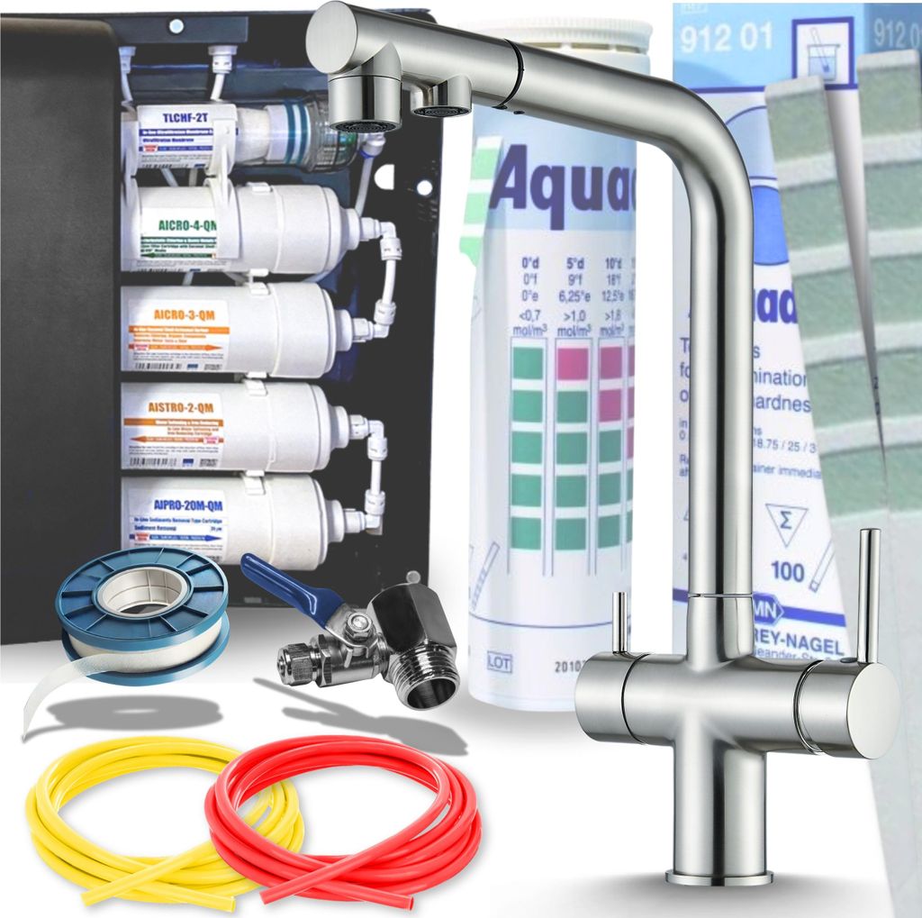 Ari Venom 2 3-Wege Küchenarmatur INOX Ausziehbar mit 5-Stufen Wasserfiltersystem Untertisch Trinkwasserfilter