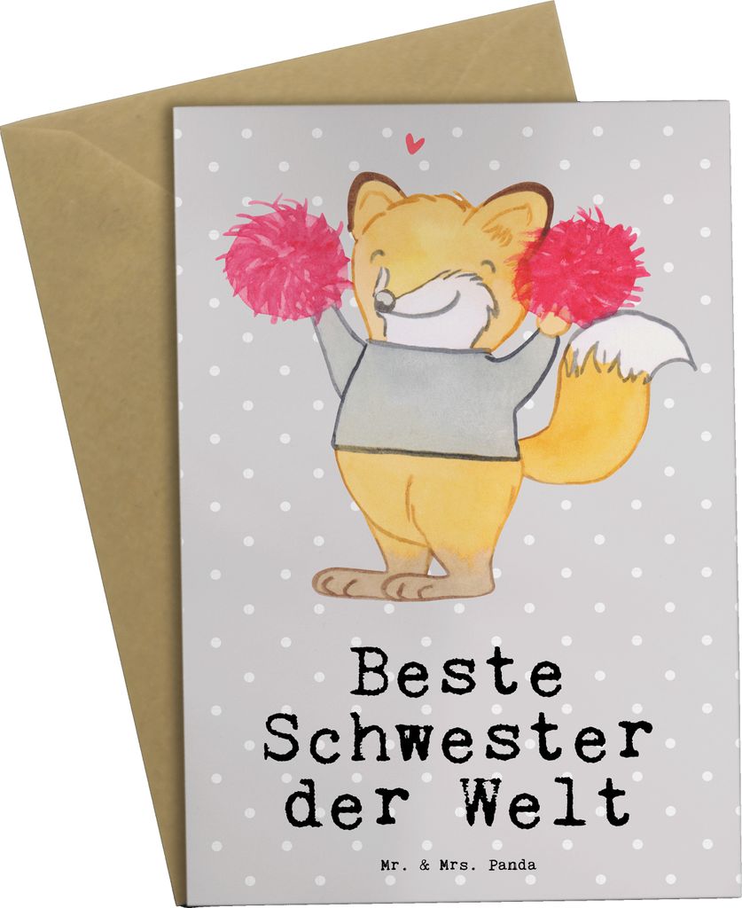 Mr. & Mrs. Panda firmungskarte Fuchs Beste Schwester der Welt - Grau Pastell - Geschenk, osterkarte, Grußkarte, Tochter, Familie, einladungskarten...