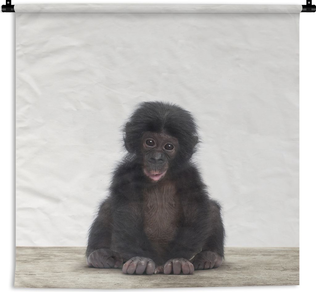 MuchoWow Wandteppich Wandbehang Kind - Affe - Schimpanse - Babytiere - Jungen - Mädchen 90x90 cm Tapisserie Dekoration Wandtuch - Wandaufhänger