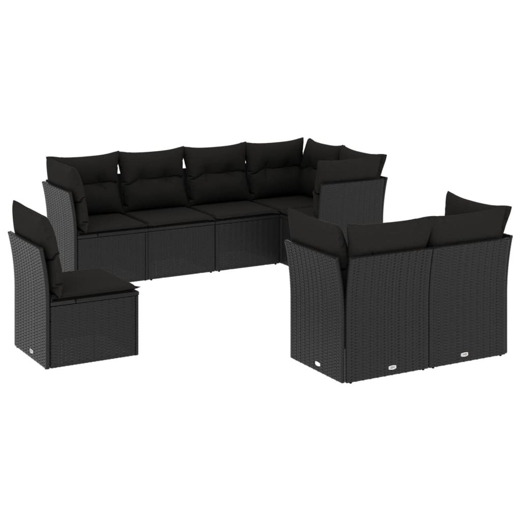 8-tlg. Garten-Sofagarnitur mit Kissen Schwarz Poly Rattan Produktbild 