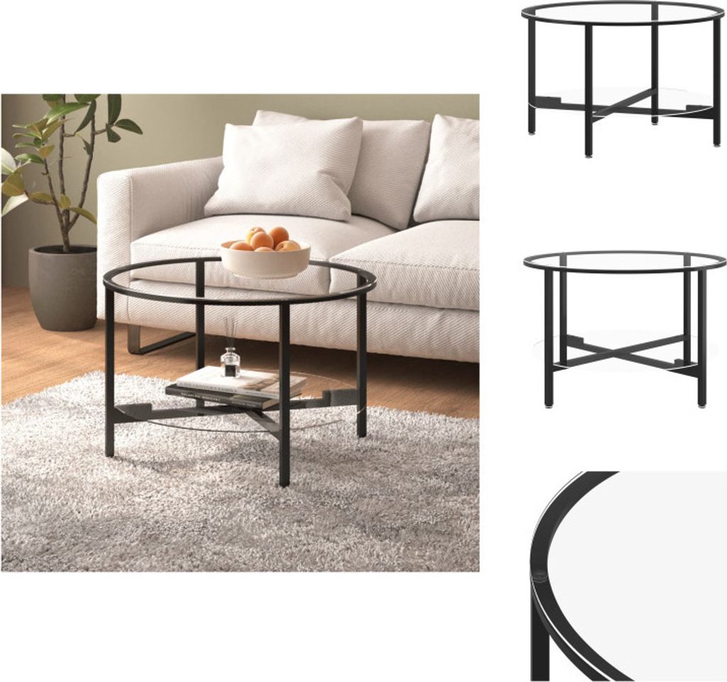 vidaXL Beistelltisch Schwarz und Transparent 70 cm Hartglas - Beistelltische