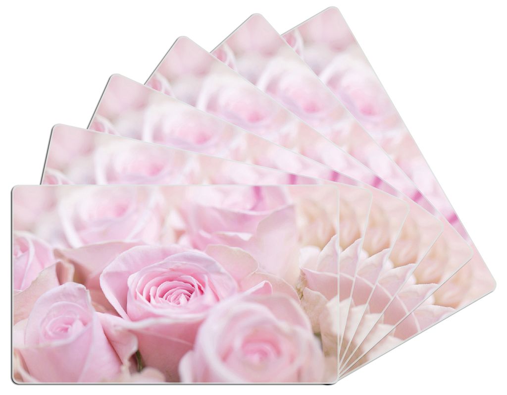 Wallario Frühstücksbrettchen 6er Set aus Glas, je 14 x 23 cm, mit rutschfesten Füßen, Motiv Rosafarbene Rosenblüten im Strauß