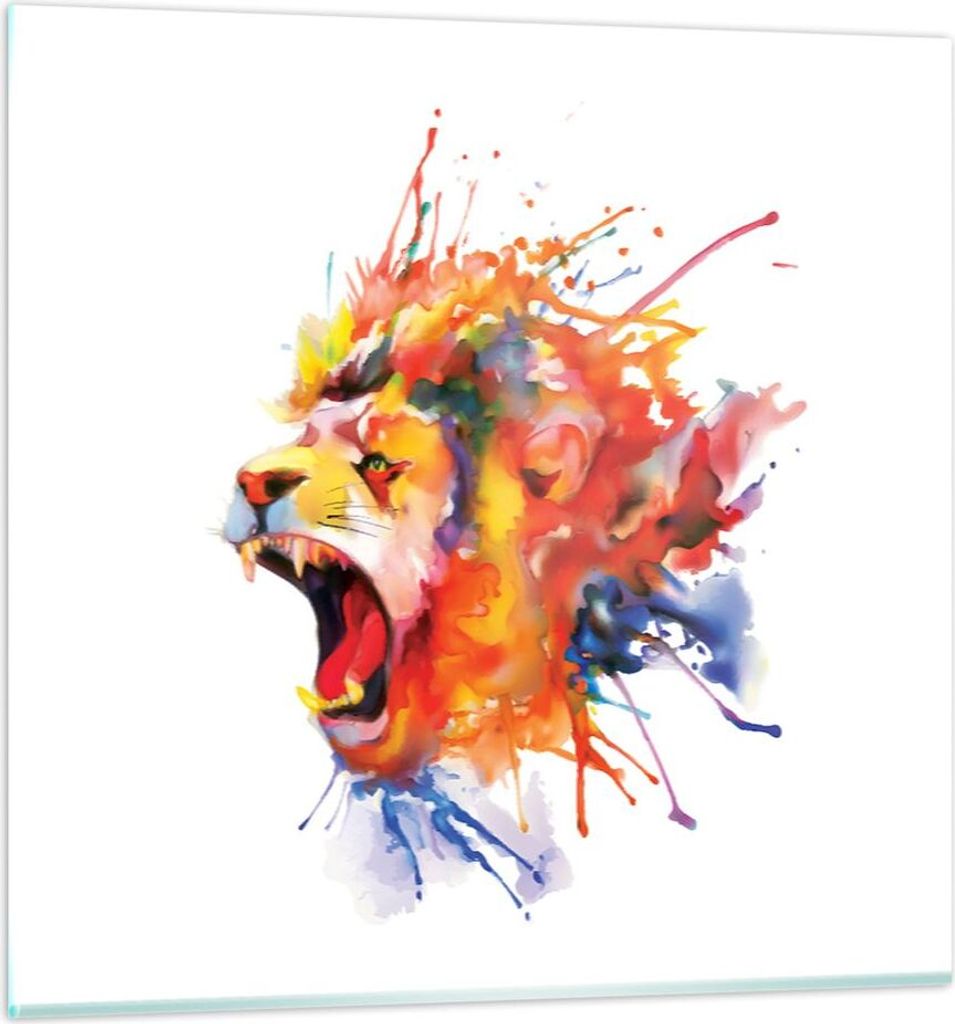 Bilder auf glas - Löwe modern Malerei Tier - 60x60cm - Glasbilder - Wandbilder - Kunstdruck - zum Aufhängen bereit - Wanddekoration aus Glas - Gl...
