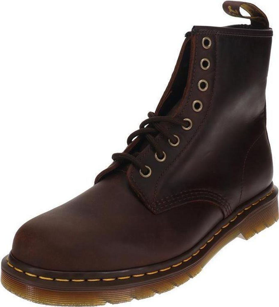 A single brown leather boot is shown against a white background.