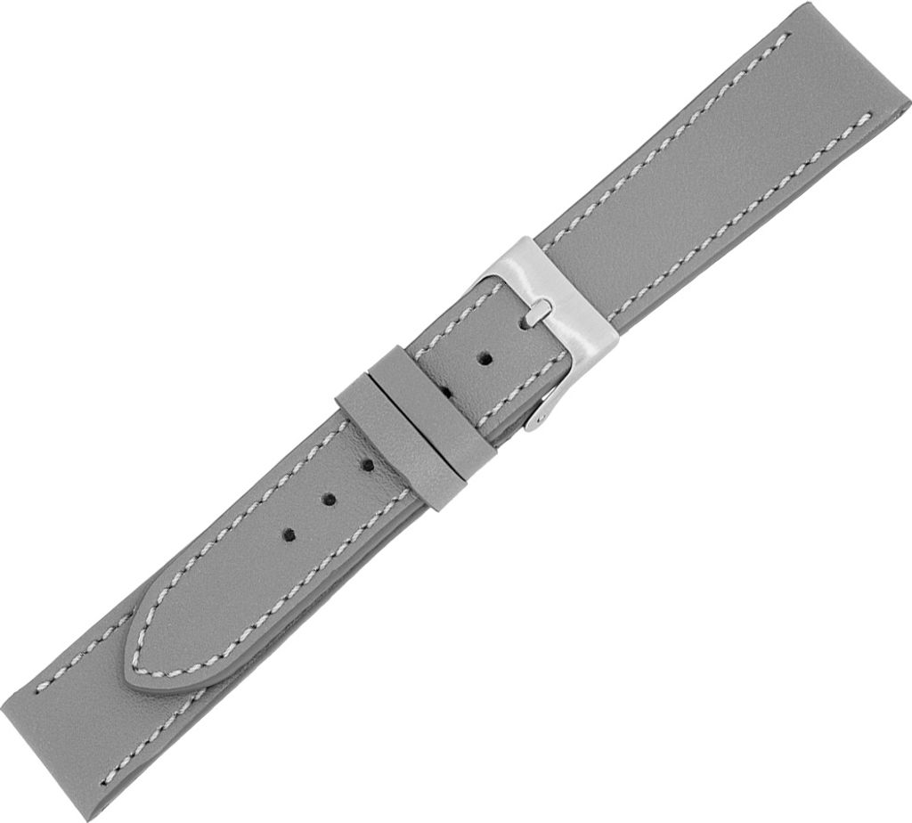 Minott Uhrenarmband Kalbsleder flach grau versiegelte Kante Verlauf, Stegbreite:16mm, Schließe:Silbern