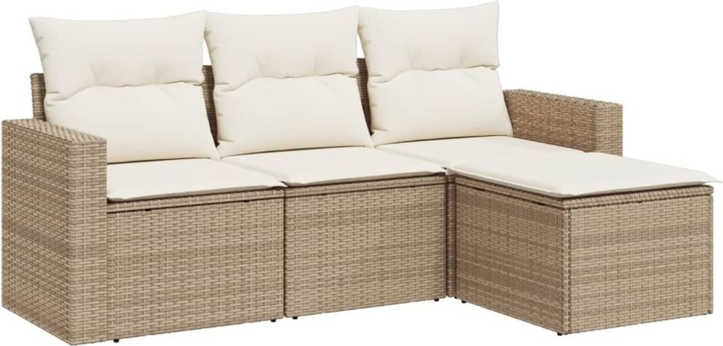 "2026 MODERNE" 4-tlg. Garten-Sofagarnitur - Balkonmöbel/Loungeset - elegantes Design - mit Kissen Beige Poly Rattan - Gartensofas NeuMöbel778925