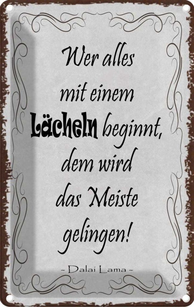 vianmo Blechschild 18x12 cm wer alles mit Lächeln beginnt Dekoration Spruch Zitat