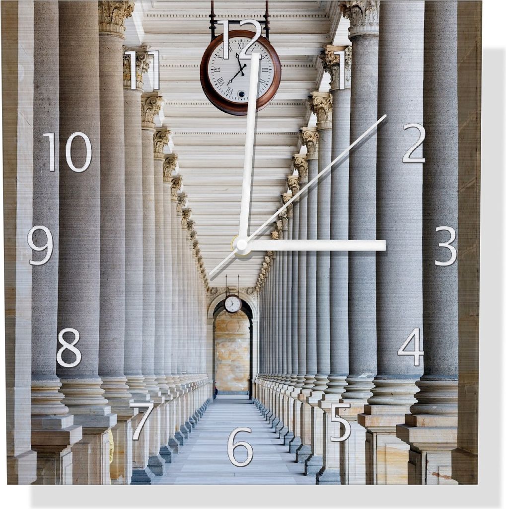 Wallario Design Wanduhr Säulengang aus Aluverbund, Größe 30 x 30 cm