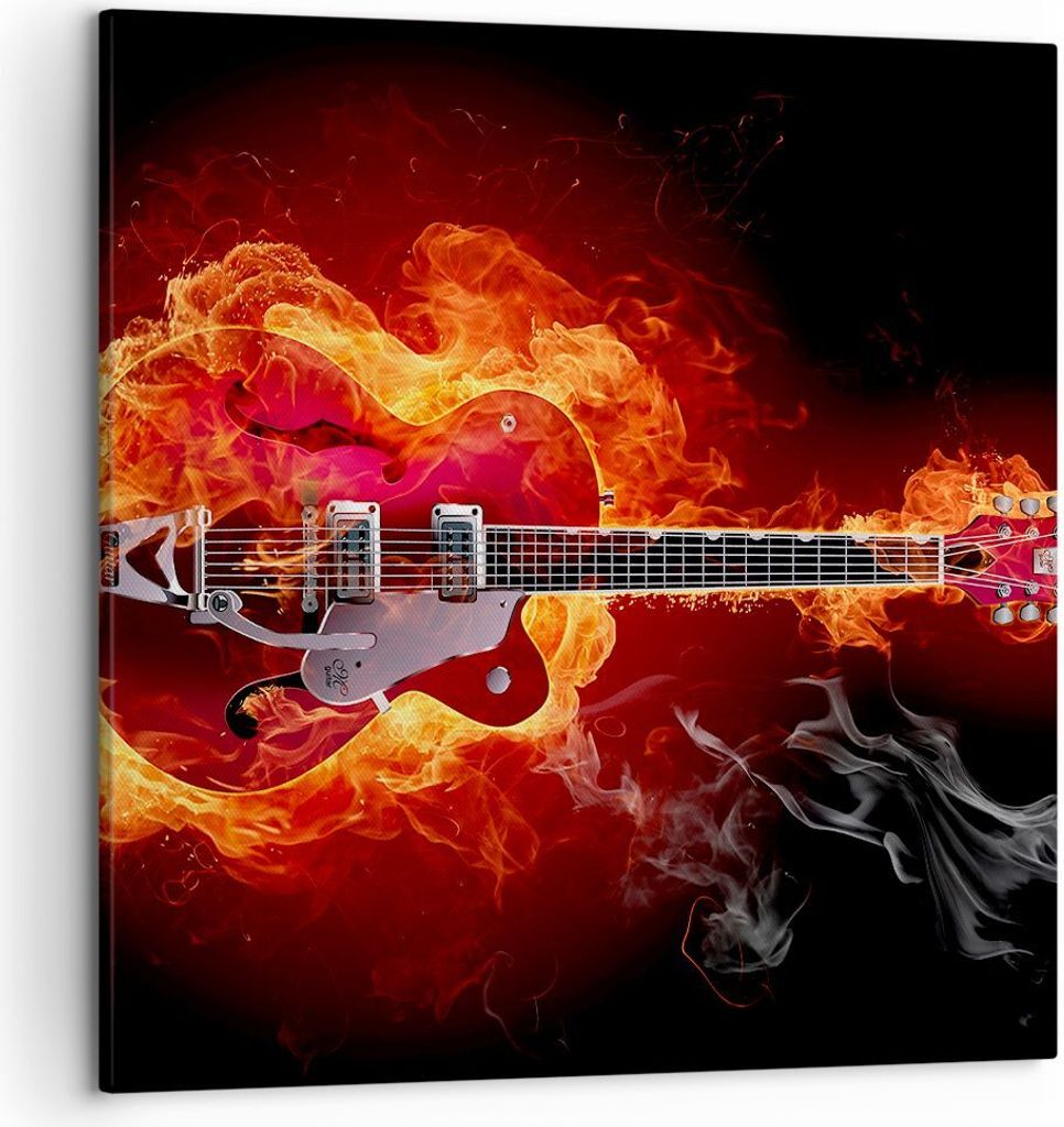 Bild auf Leinwand - Leinwandbild - Instrument Flammen Saiten - 50x50cm - Wand Bild - Wanddeko - Leinwanddruck - Bilder - Kunstdruck - Wanddekoratio...