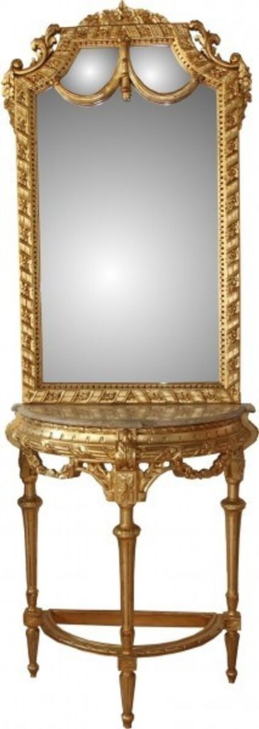 Casa Padrino Barock Spiegelkonsole in Gold mit Marmorplatte Mod4 - Antik Look