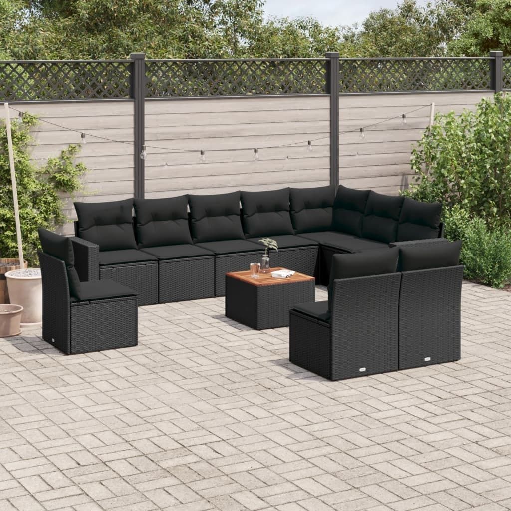 Maison Exclusive - 11-tlg. Garten-Sofagarnitur mit Kissen Schwarz Poly Rattan