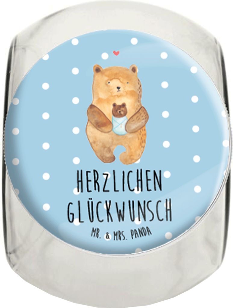 Mr. & Mrs. Panda Vorratsdose Glas Bär Baby L 870ml - Blau Pastell - Geschenk, aufbewahrungsglas, Vorratsglas, Glückwunsch, Teddy, Bonbonglas, Tau...