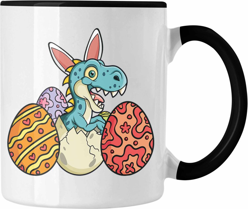Trendation - Tasse Ostern T-Rex Dino Ostergeschenke Kinder Jugendliche Geschenke Lustige Grafik Osterhase Ostereier (Schwarz)