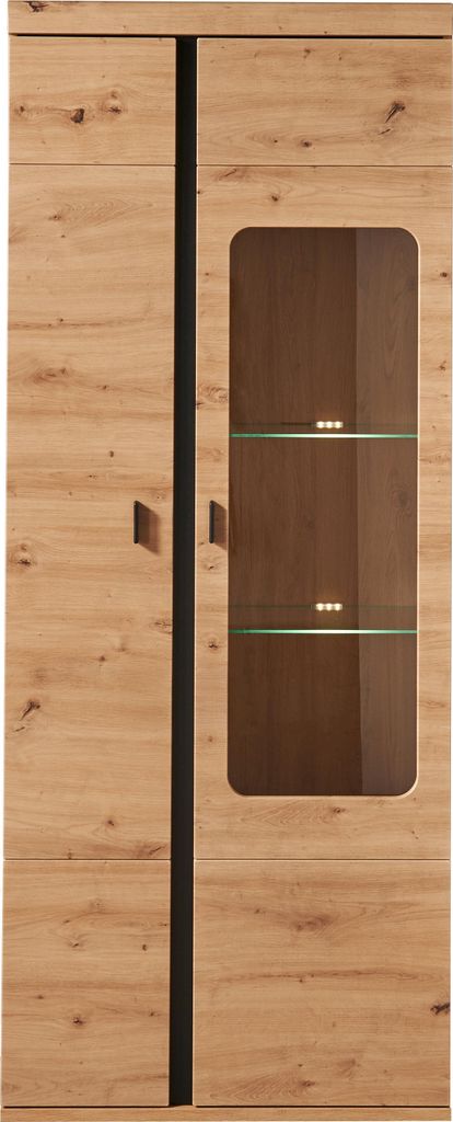 Vitrine KRETA Schwarz mit Beleuchtung, Softclose-Türen und Teilverglasung
