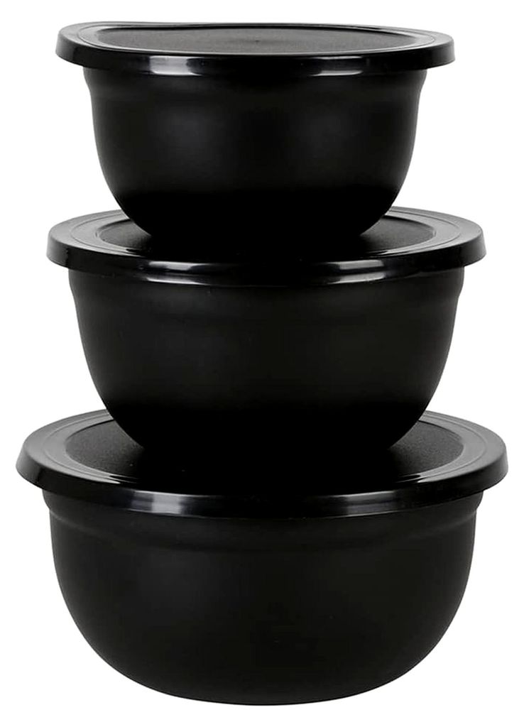 Multischüssel Set aus Edelstahl, 3-teilig, mit Deckel, schwarz, für die Küche