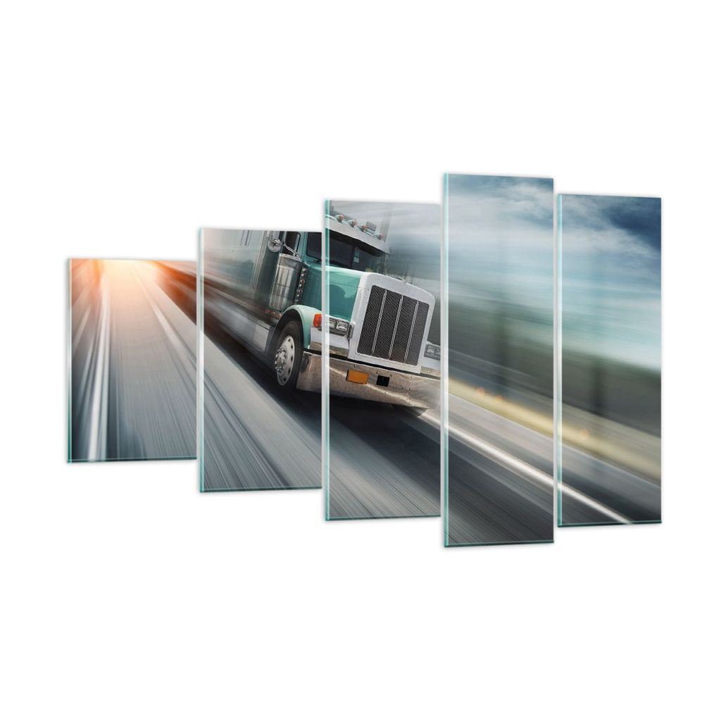 Bilder auf glas - LKW Straße schnell - 100x60cm - Glasbilder - Wandbilder - Kunstdruck - zum Aufhängen bereit - Wanddekoration aus Glas - Glas Bi...