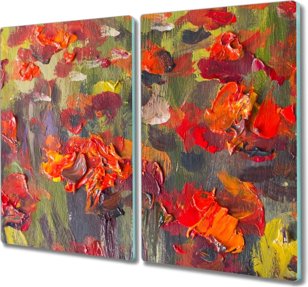 Coloray Hackbrett Küchenbrett Kochplattenabdeckung Schneidebrett Herdabdeckplatte 2x30x52 cm - Blumen Mohnblumen