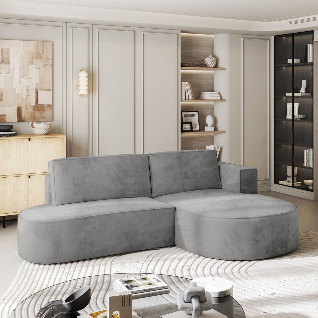 Masseno Ecksofa CORTIO M R-S mit Schlaffunktion L-Form, Sofa mit Bettkasten, Wohnzimmersofa, Couch, Soffa, Bettsofa, Couchgarnitur- Grau, MONOLITH 85