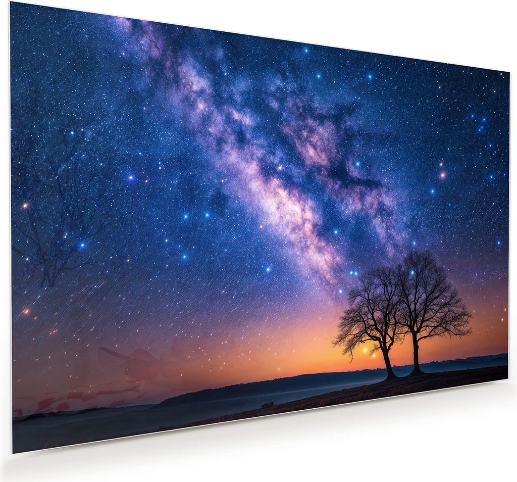 Glasbild 90x60cm in XXL für Wohnzimmer, Schlafzimmer Motiv Sternenhimmel Baum