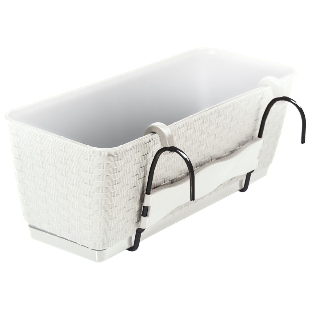 Pflanzenkasten für Balkon und Terrasse in Rattan-Optik, weiß, 38,6 cm lang - Moderne Form, großes Fassungsvermögen, perfekt für Balkonmöbel i...