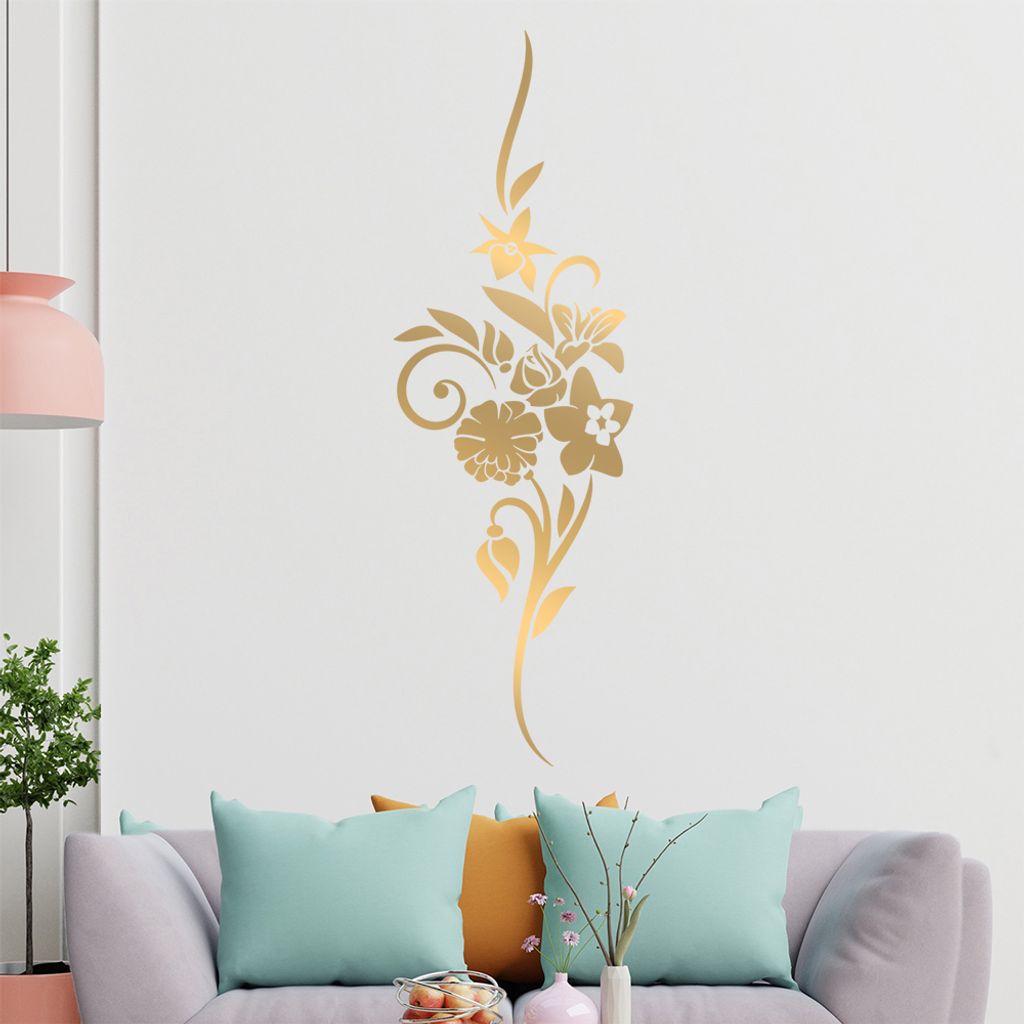 Blumen - Linien Wandtattoo in 6 Größen - Wandaufkleber Wall Sticker - Dekoration, Küche, Wohnzimmer, Schlafzimmer, Badezimmer