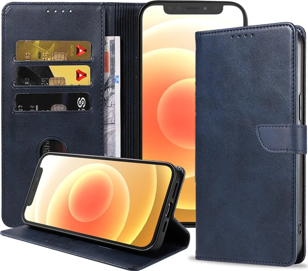 Custodia iPhone 12 Mini in Ecopelle Blu | Flip Case con Magnete - 1