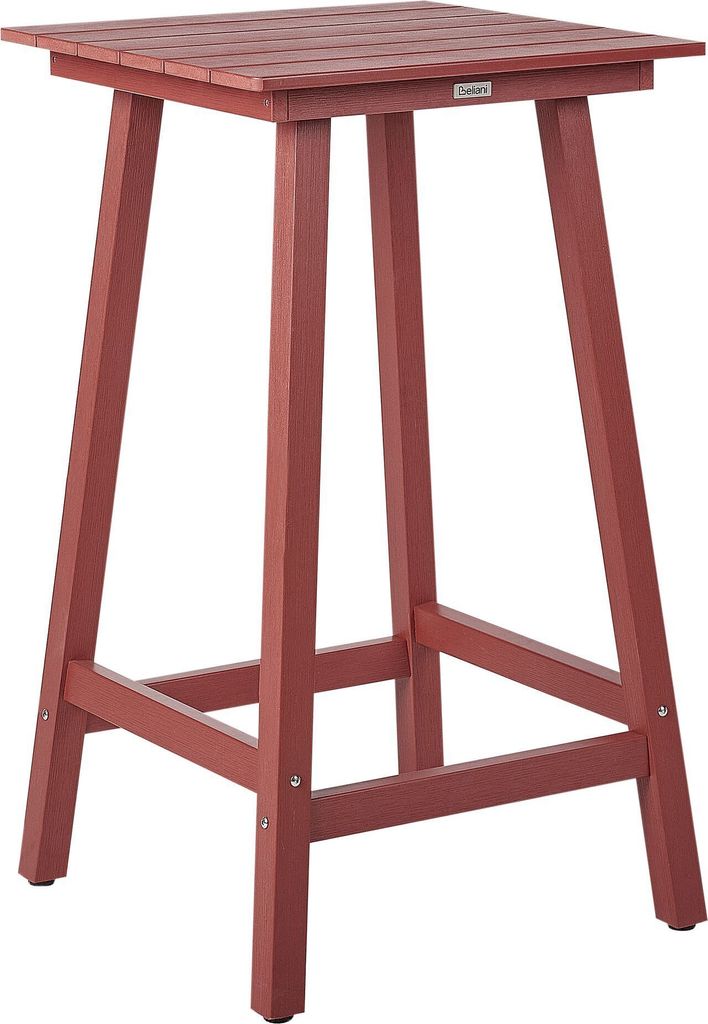 BELIANI Gartentisch Rot Kunstholz Quadratisch 60 x 60 cm Holzoptik Muskoka Adirondack Stil Terrasse Out- & Indoor Hochtisch Bartisch