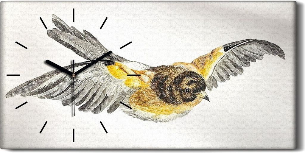 Wandkunst Leinwand Bild Uhr Geräuschlos 60x30 Zeichnung Tier Vogel Kunst - schwarze Hände