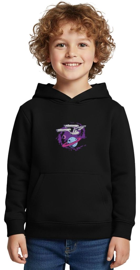 Spreadshirt Star Trek The Original Series Enterprise Planet Kinder Premium Hoodie, 110/116 (4 Jahre), Schwarz