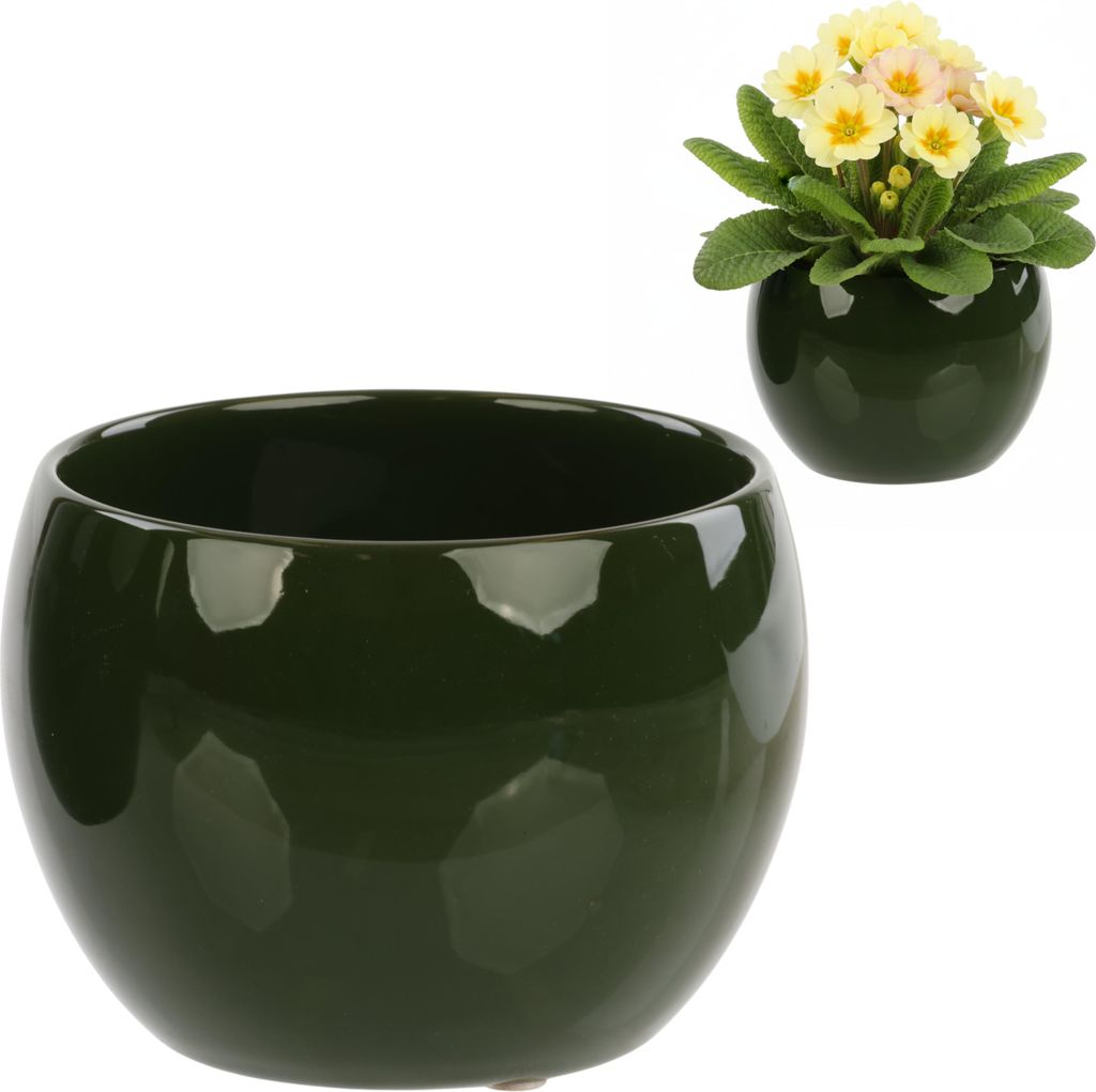 Blumentopf-Keramik-Kugel, grüne Kugel, Glänz, Glatt, Ø 10 cm, H 9 cm, handglasiert, Pflanzenabdeckung, Heimdekoration, Dekoration, stilvoll, mod...