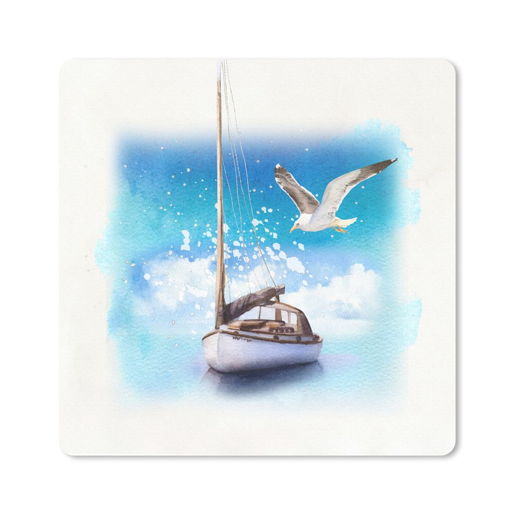 MuchoWow Mauspad Mousepad Boot - Vogel - Meer - Aquarell 30x30 cm - Mousepads - Maus Mat - Pad - Mausunterlage - Gaming