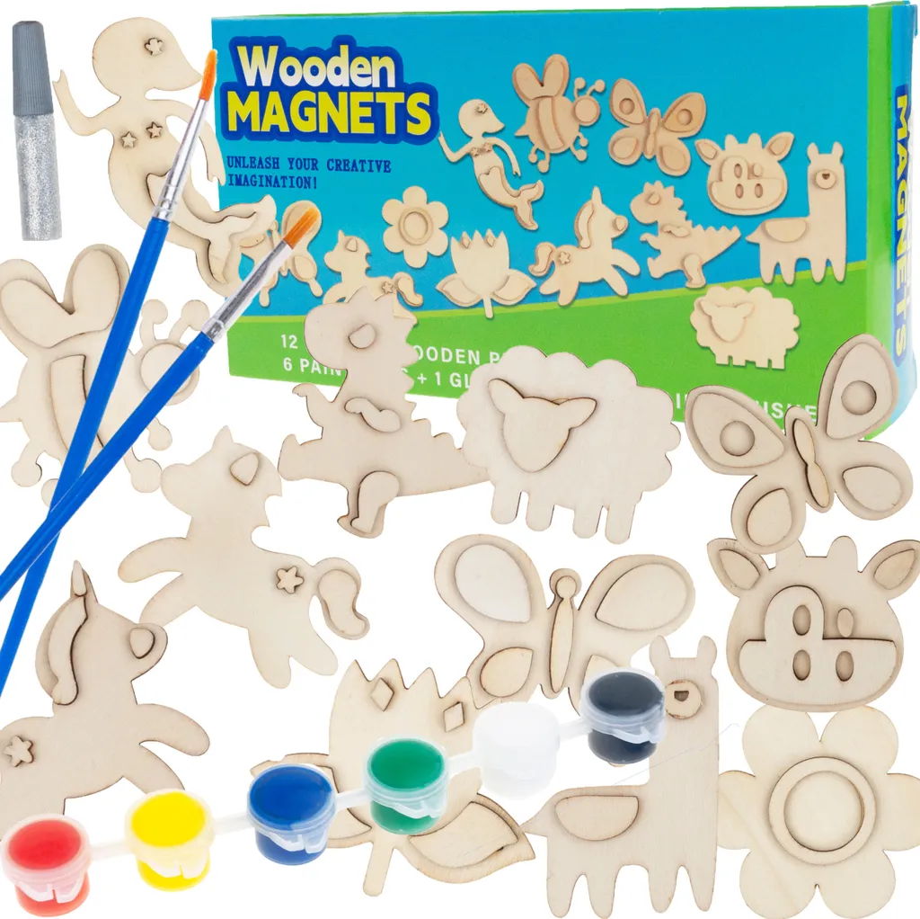Kit Creativo Magneti Animali in Legno da Dipingere - Idea Regalo Bimbi