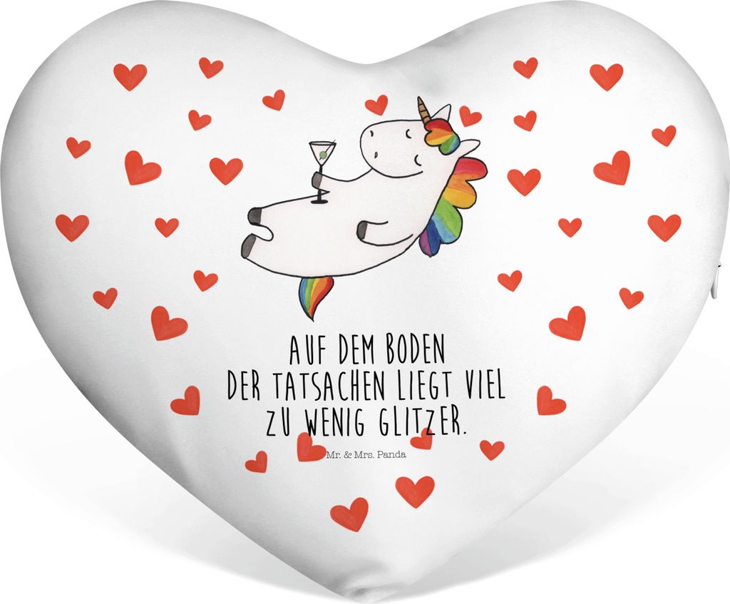 Mr. & Mrs. Panda Dekokissen Einhorn Cocktail - Weiß - Geschenk, Einhörner, Kissen in Herzform, Freundin, Rum, Kuschelkissen, Herzkissen, Sofakiss...