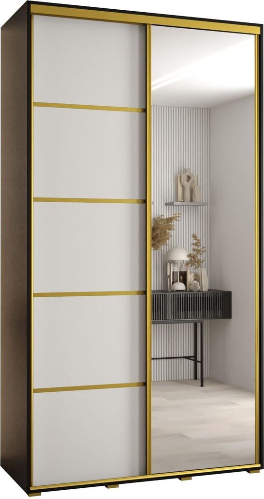 MEBLE KRYSPOL Davos 5 Schrank, zwei Türen - 235,2x140x45 cm - Schwarz Weiß Gold