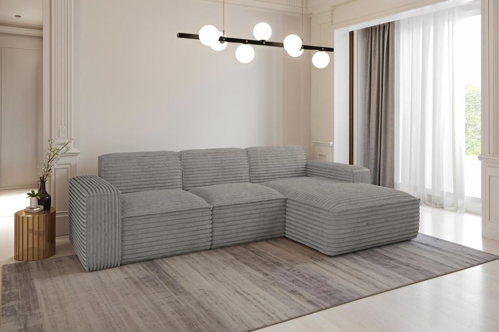 Kaiser Möbel Ecksofa, Sofa L form, Couch L form Siena L stoff Velo Grau Rechts