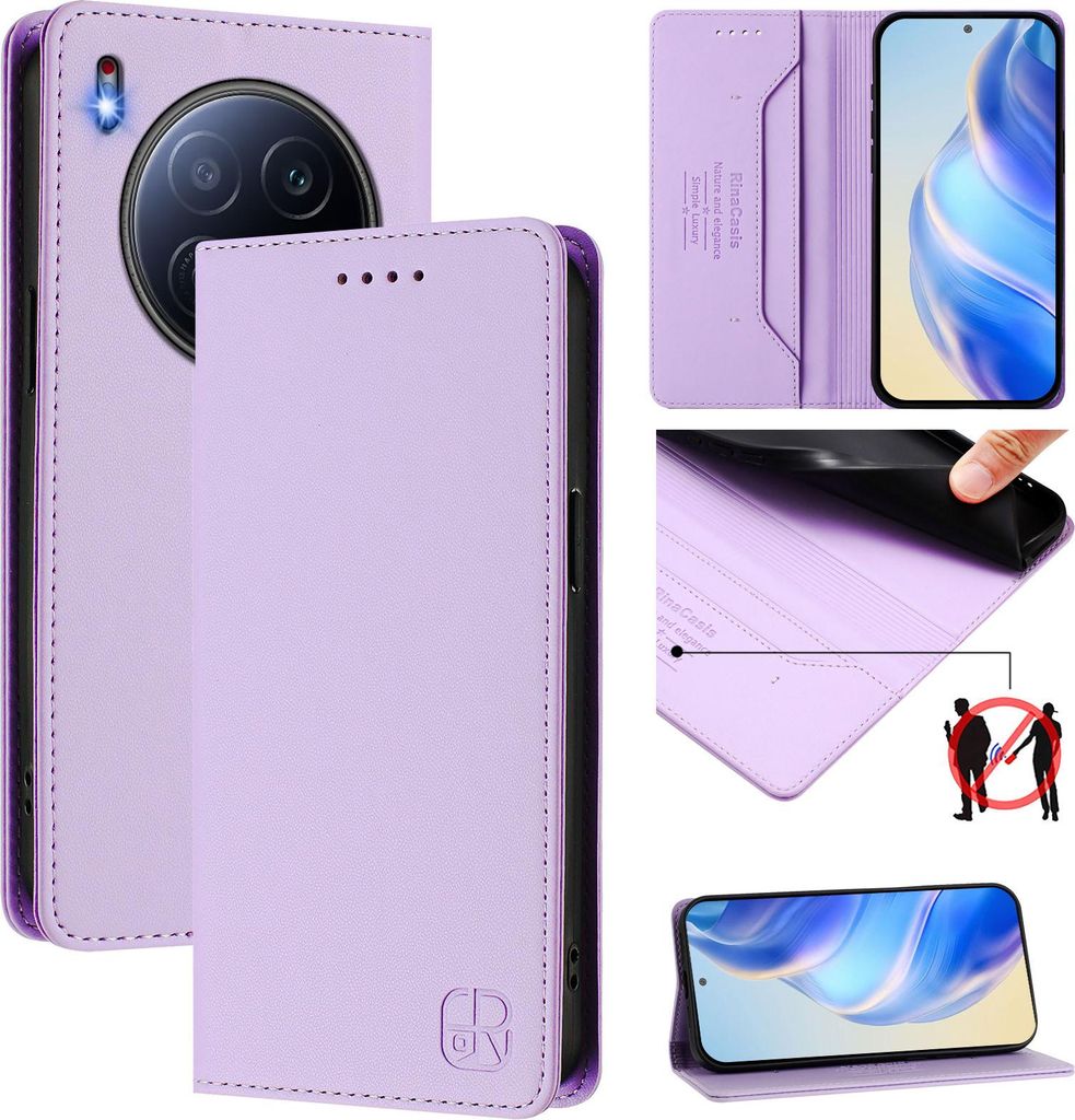 Lederhülle für Tecno Camon 40 Premier Hülle Flip Brieftasche Kartenfächern Ständer Schutzhülle Violett