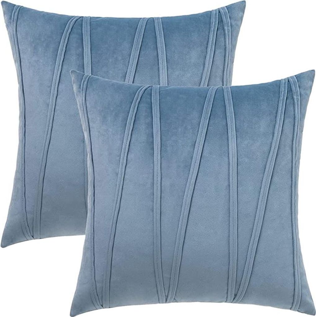 2er-Pack Boho-Samt-Kissenbezüge, dekorative, weiche, einfarbige Outdoor-Kissenbezüge für Couch, Bett und Sofa, 45 x 45 cm, Blau