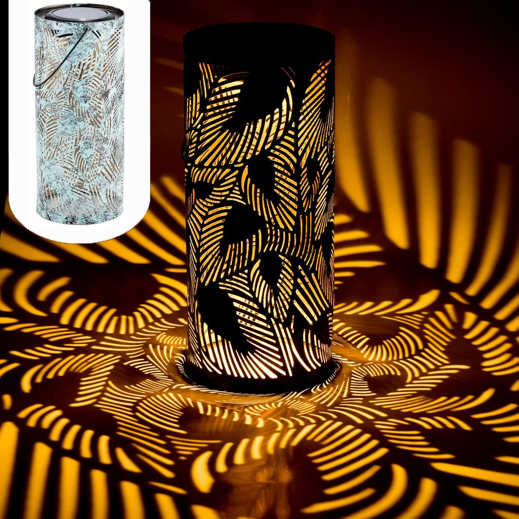 Marrakesch Solarlaterne für außen mit Henkel aus Metall 30cm Groß | Orientalische Outdoor Solar LED Laterne Hoja Grün IP65 Wasserdicht als Gart...