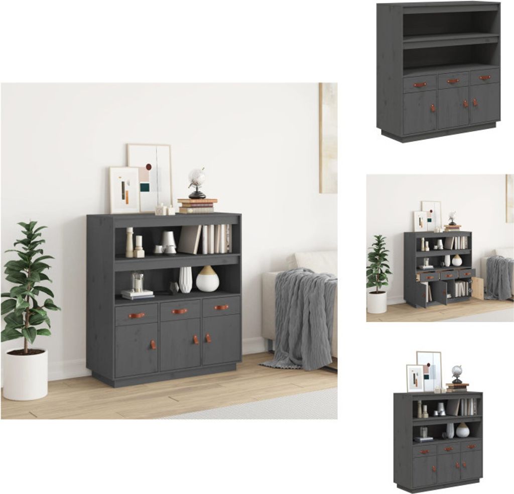 vidaXL Highboard Grau 100x40x108,5 cm Massivholz Kiefer -  Produktbild 