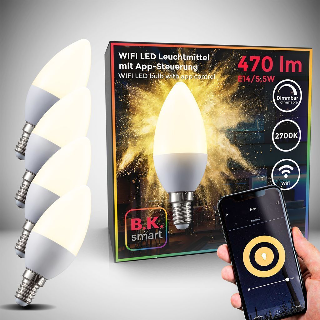 Lampadine LED smart E14, set di 4, dimmerabili con lo Immagine del prodotto 