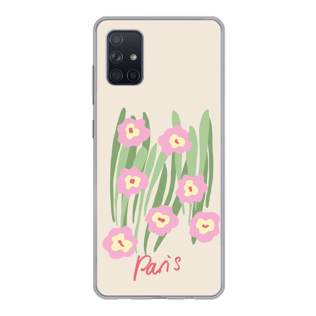 MuchoWow Handyhülle Schutzhülle Hülle für Samsung Galaxy A71 Blume - Rosa - Gras Silikon Softcase Handy Hülle - Kartenbesitzer
