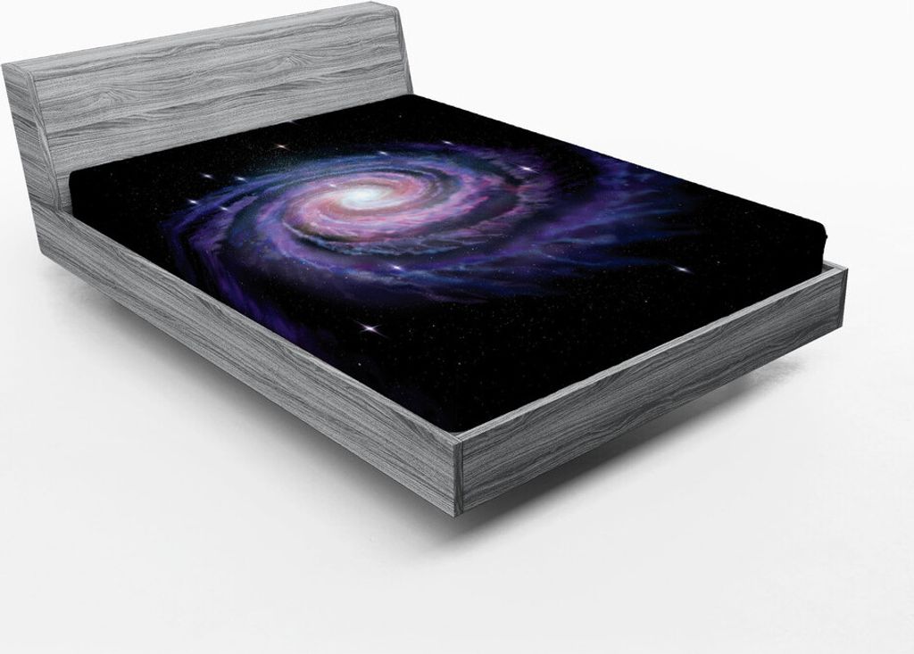 ABAKUHAUS Galaxis Spannbetttuch, Himmlischer Staub Votex Spiralgalaxie-Nebelfleck-Fantasie-Funken-Plasma-Stern-Planeten-Druck, 90 x 190 cm, Schwarz...