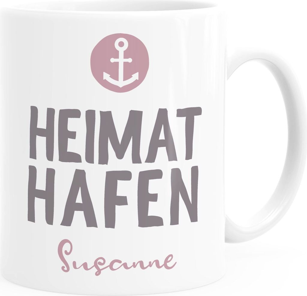 Kaffee-Tasse mit Namen Liebes-Geschenk personalisiert Heimathafen Anker Geschenkidee Freund/Freundin Mann/Frau SpecialMe weiß-rosa Keramik-Tasse