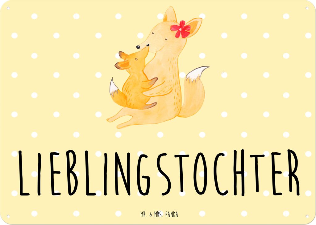 Mr. & Mrs. Panda Blechschild Fuchs Mama DIN A3 - Gelb Pastell - Geschenk, wandtafel, Schoß, tafel, Türschild, Tochter, Bruder, Mutter, Schild, Wa...