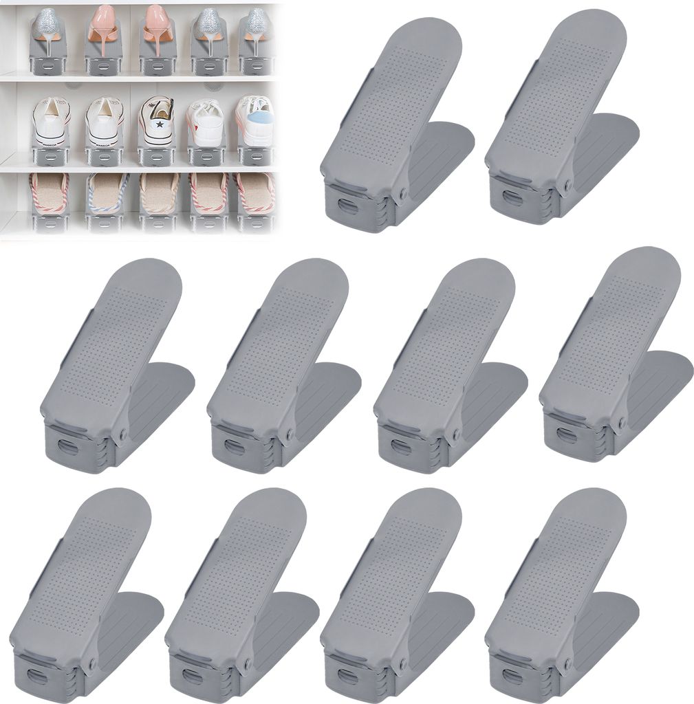 UISEBRT 20er Verstellbarer Schuhregale Set Rutschfest Schuhstapler 3 Höhenverstellbar Schuhaufbewahrung Schuhorganizer 20 Stück Grau