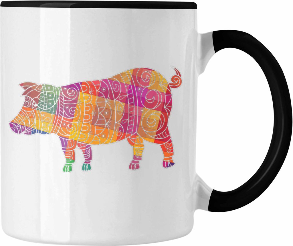 Trendation - Schwein Tasse Geschenk Bauern Schweine Polygon Grafik Ferkel (Schwarz)