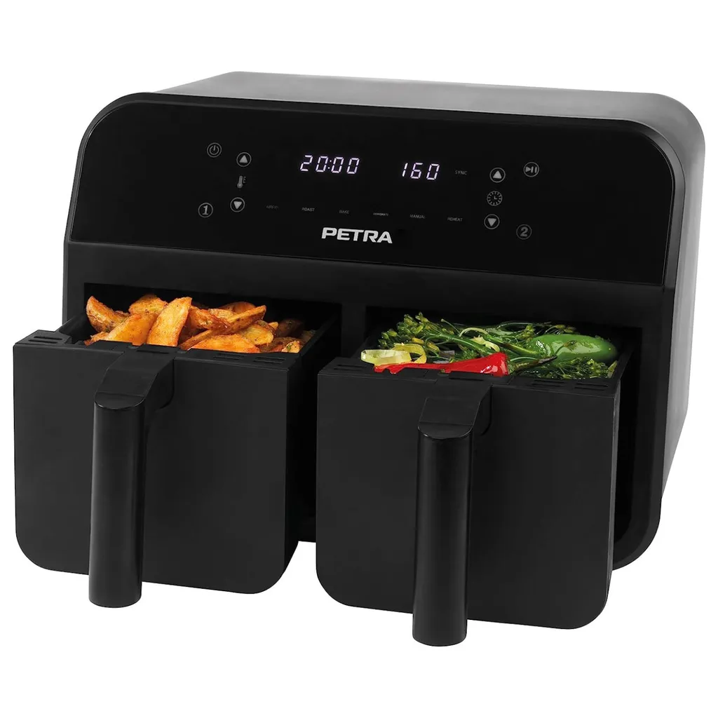 Friteuse Air Chaud Idéale Famille : Petra XXL 2 Paniers 7,4L Noire