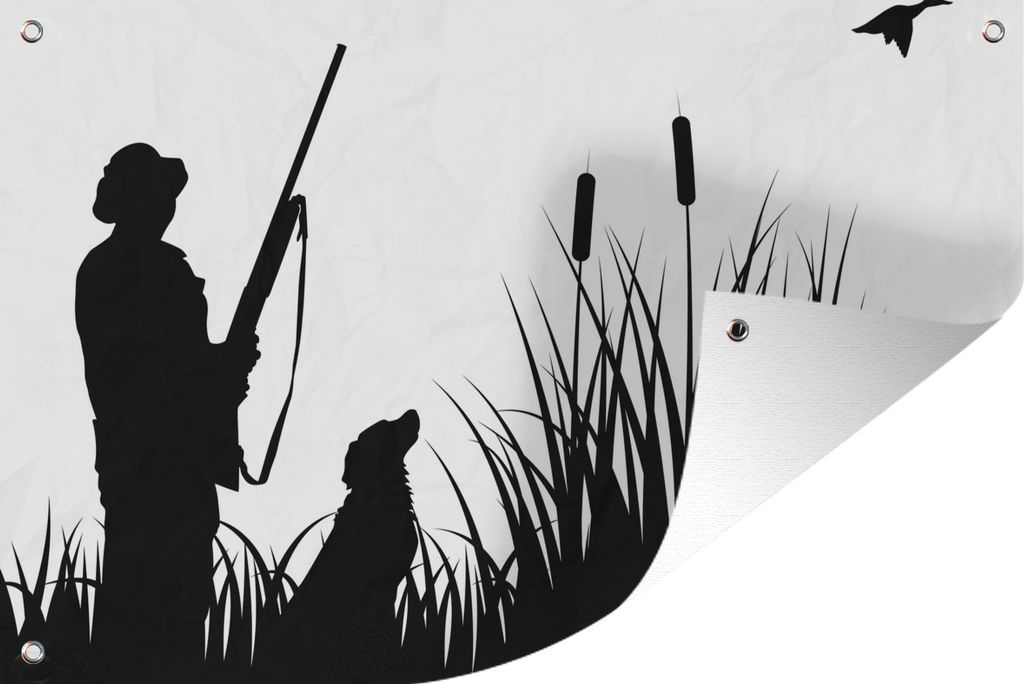 MuchoWow 60x40 cm Outdoor-Poster Gartendeko Sichtschutz Garten Poster für den Garten Eine Illustration der Entenjagd