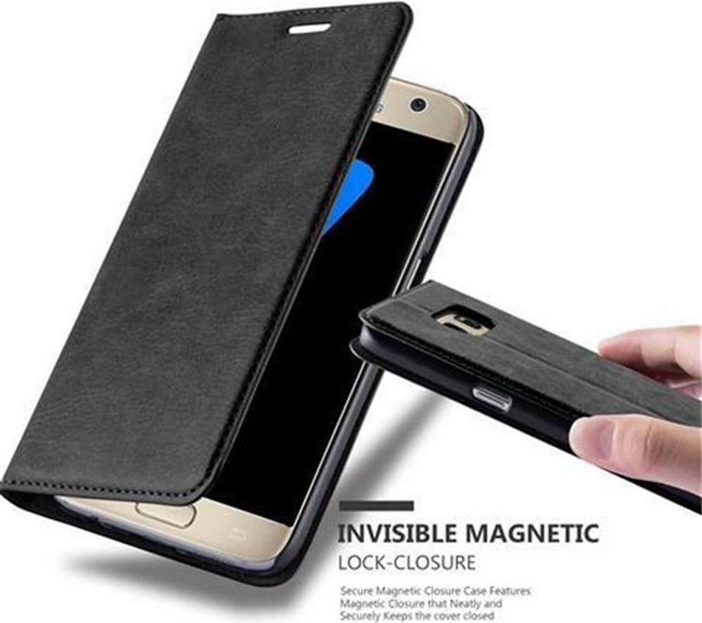 Cadorabo Hülle für Samsung Galaxy S7 Schutz Hülle in Schwarz Handyhülle Etui Case Cover Magnetverschluss