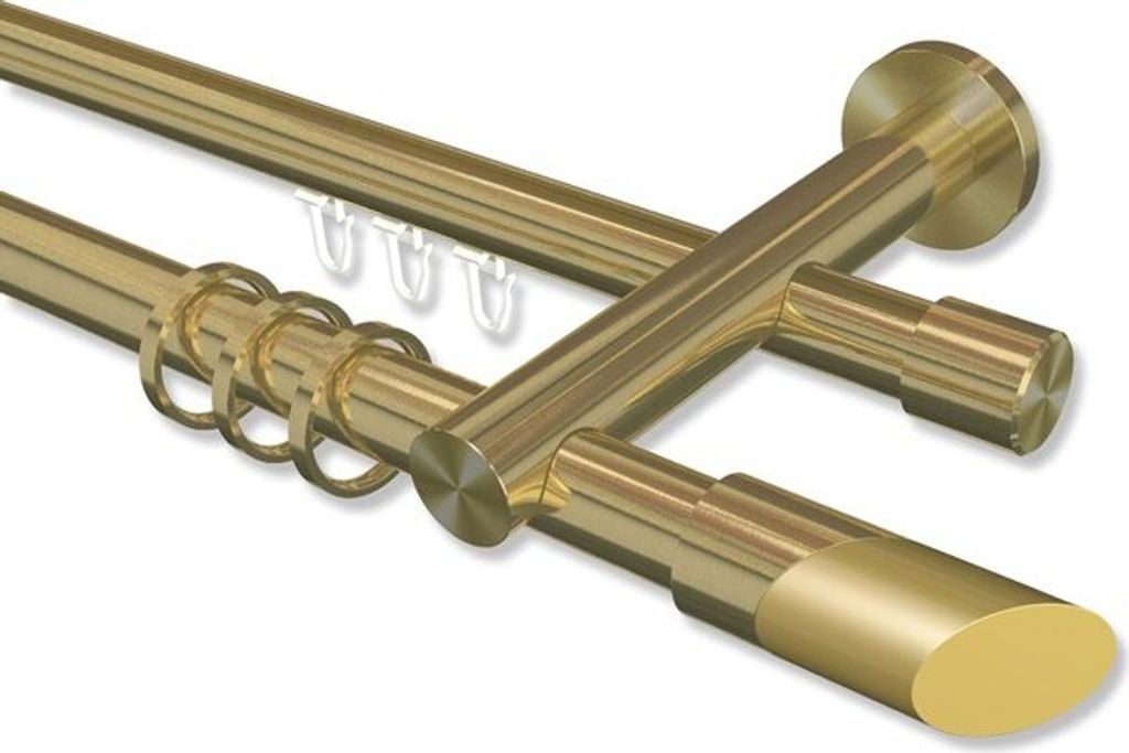 Interdeco Rundrohr-Innenlaufstange, Gardinenstange (Kombination) Messing-Optik Modell Platon Verano, 20 mm Ø 2-läufig, 280 cm (geteilt)